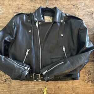 Vintage 80s cropped Espinoza’a Leather Motorcycle Leather Jacket size 46